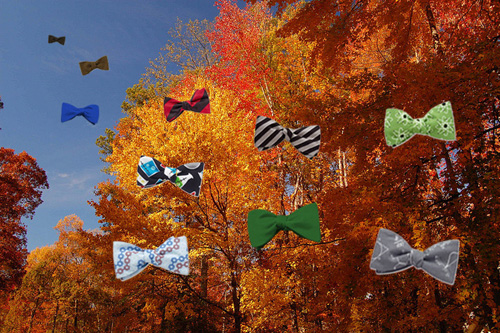 Bowties flying into the autumn sky