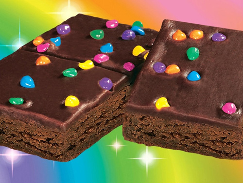 Cosmic brownies with rainbow sparkly background